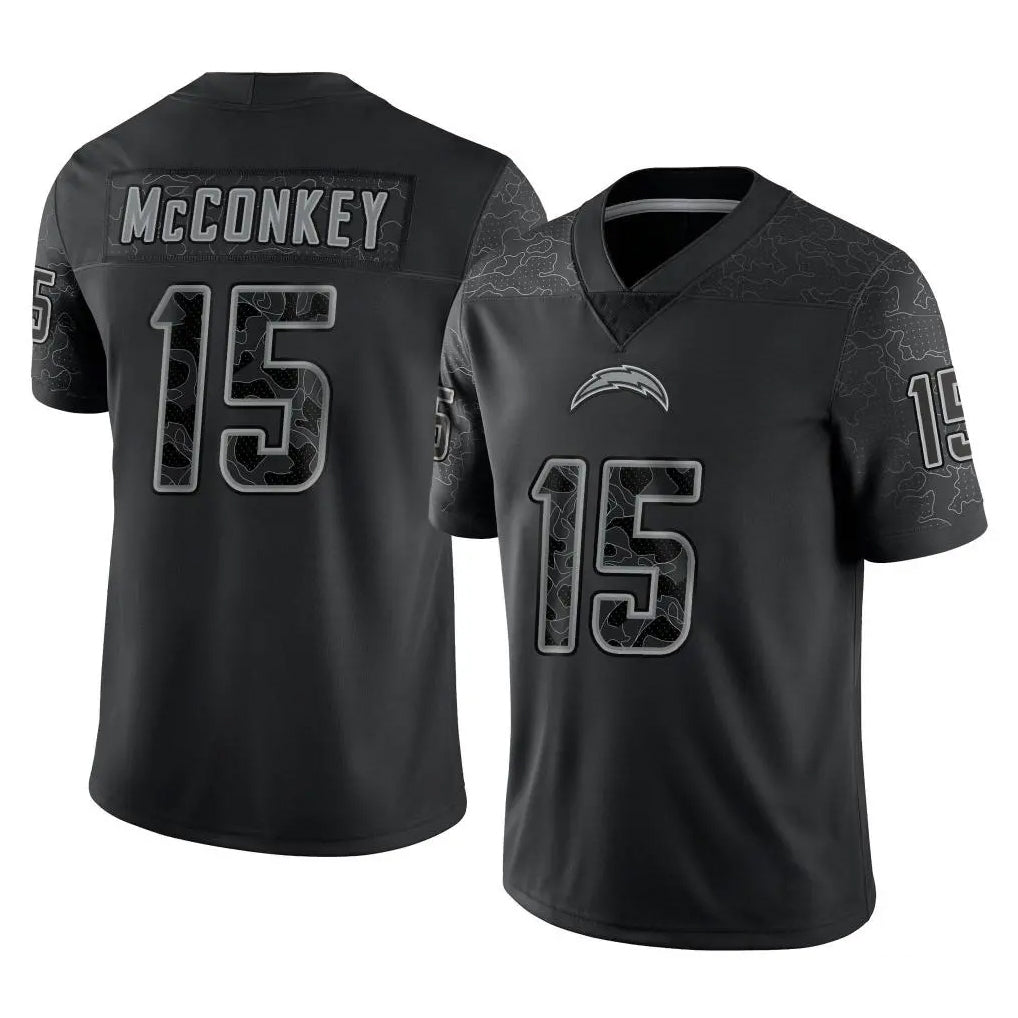 LA.Chargers #15 Ladd McConkey Player Black Limited Reflective Home Game Edoa Stitched Jerseys