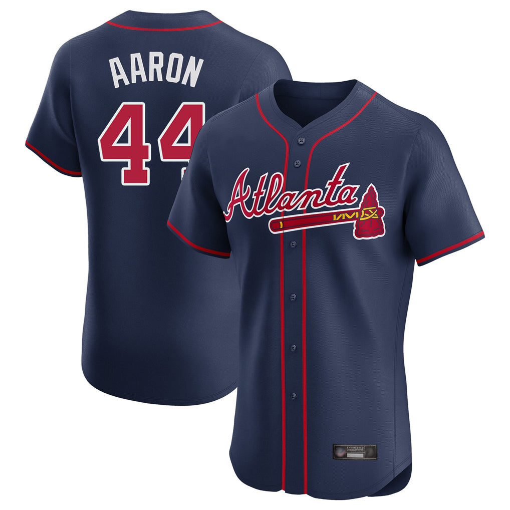 A.Braves #44 Hank Aaron Player Navy Limited Elite Home Game Edoa Stitched Jerseys
