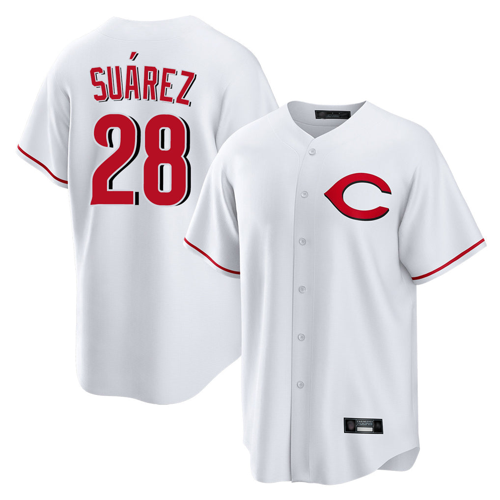 C.Reds #28 Eugenio Su¨¢rez Player White Home Game Edoa Stitched Jerseys