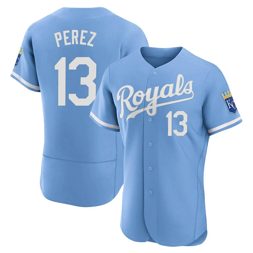 KC.Royals #13 Salvador Perez Player Light Blue Alt Limited Elite Home Edoa Stitched Jerseys