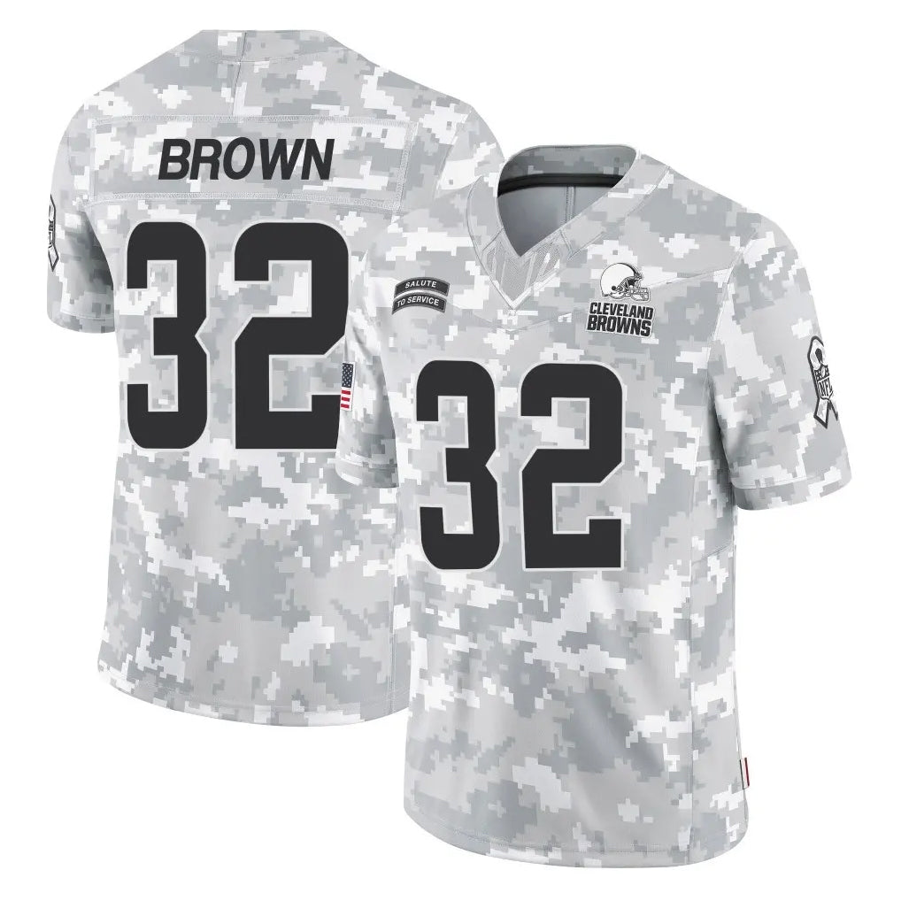 C.Browns #32 Jim Brown Player Arctic Camo Salute to Service Limited Home Game Edoa Stitched Jerseys