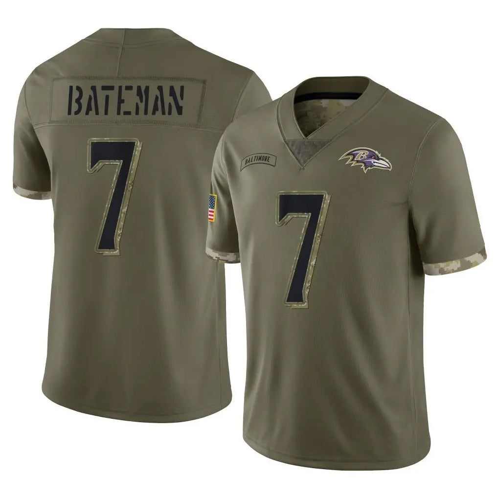 B.Ravens #7 Rashod Bateman Player Olive Salute To Service Edoa Stitched Jerseys