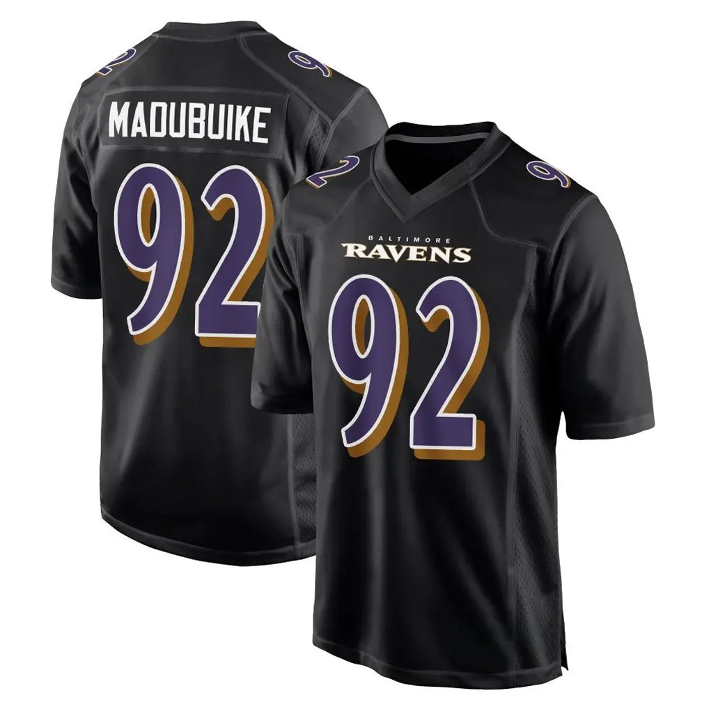 B.Ravens #92 Nnamdi Madubuike Player Black Carbon Fashion Home Game Edoa Stitched Jerseys