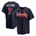 A.Braves #7 Ha-Seong Kim Player Navy Home Game Edoa Stitched Jerseys