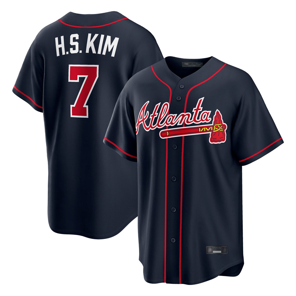 A.Braves #7 Ha-Seong Kim Player Navy Home Game Edoa Stitched Jerseys