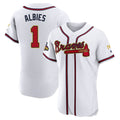 A.Braves #1 Ozzie Albies Player White Gold Limited Elite Home Game Edoa Stitched Jerseys