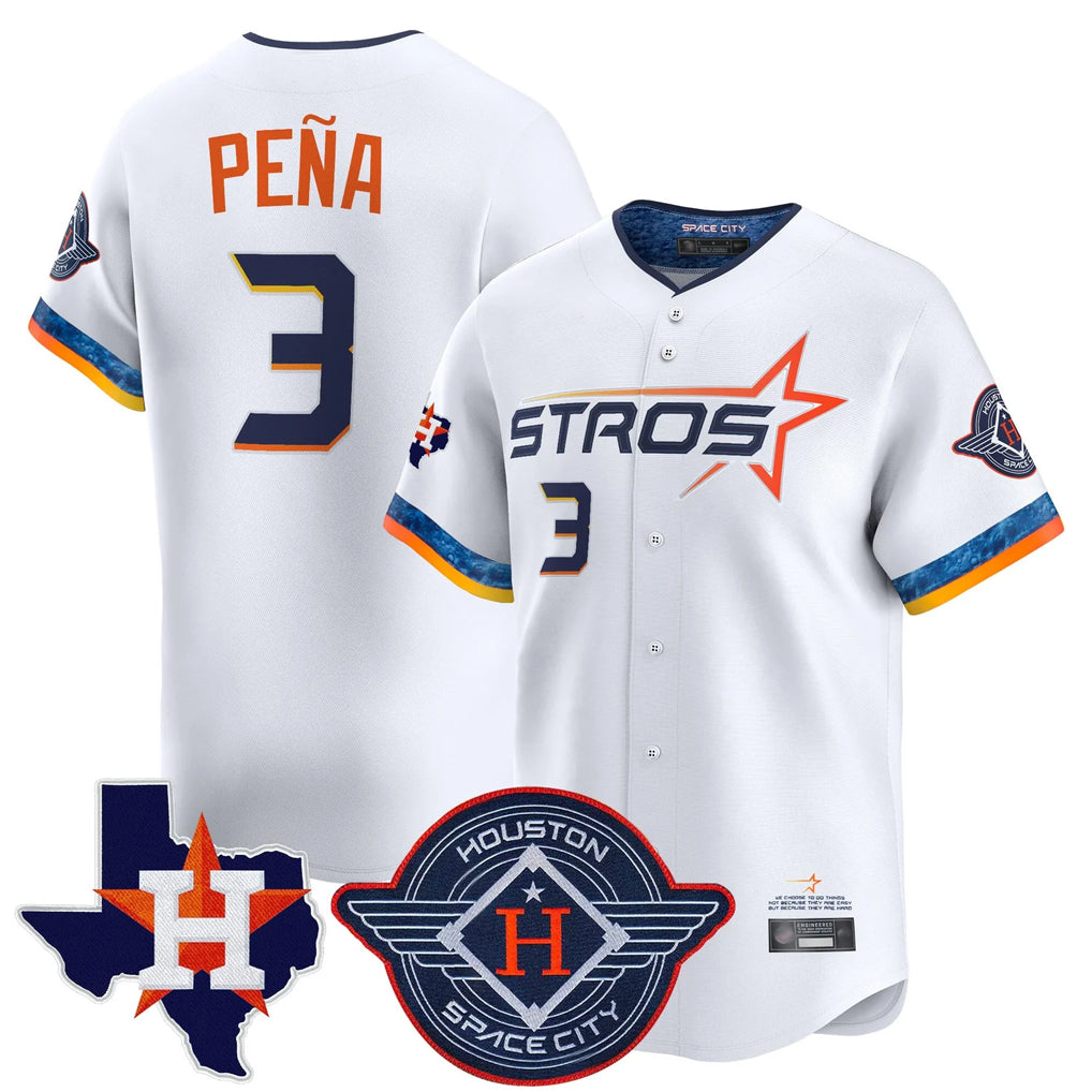 H.Astros #3 Jeremy Pe?a Player White City Connect Texas Patch Vapor Premier Limited Home Edoa Stitched Jerseys