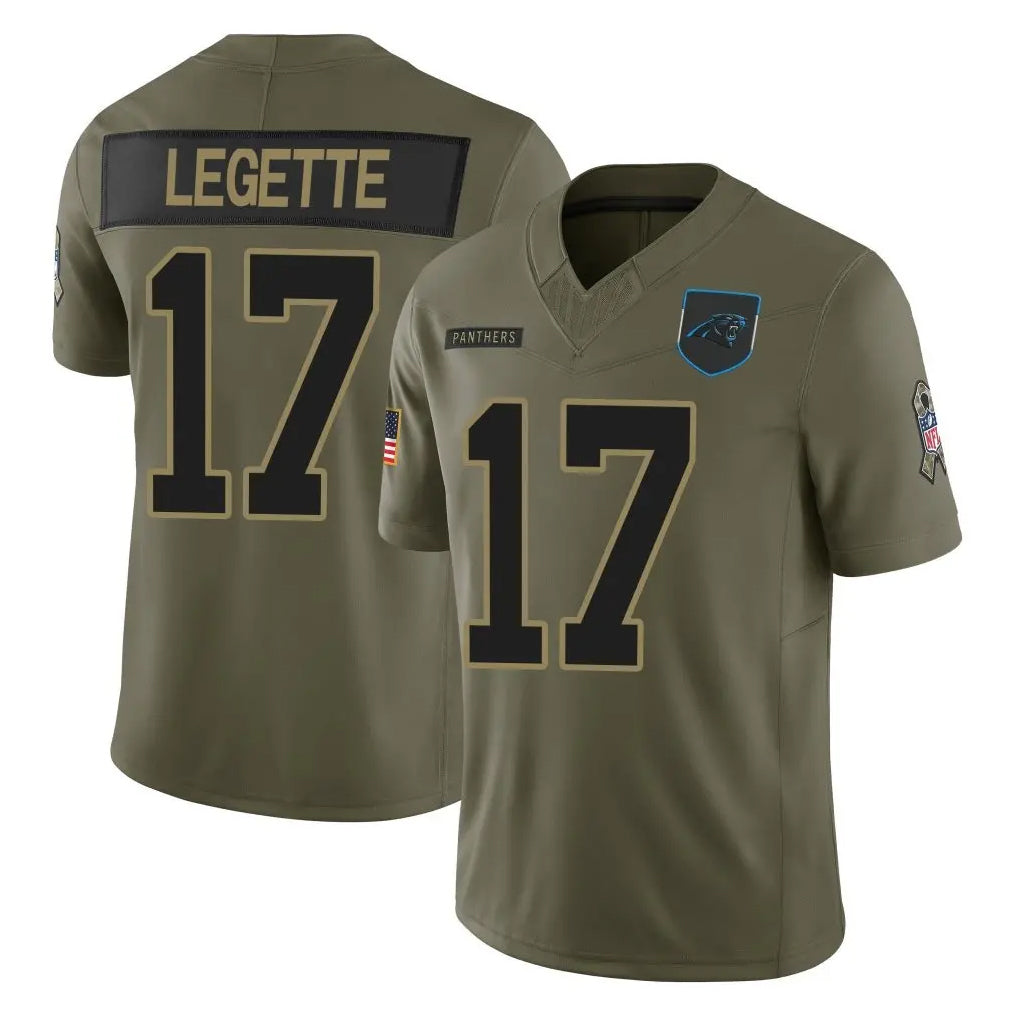 C.Panthers #17 Xavier Legette Player Olive Salute to Service Limited Home Game Edoa Stitched Jerseys