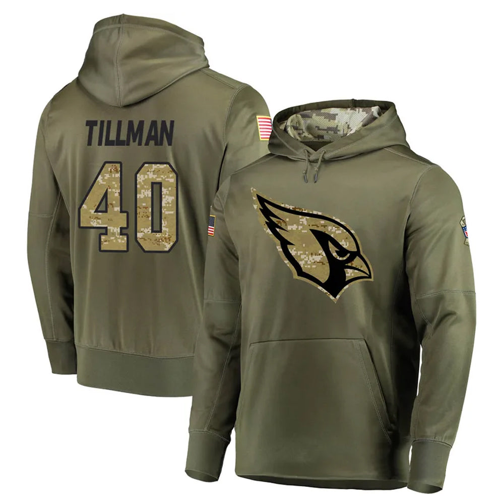 A.Cardinals #40 Pat Tillman Player Olive Salute to Service Limited Hoodie Edoa Stitched Jerseys