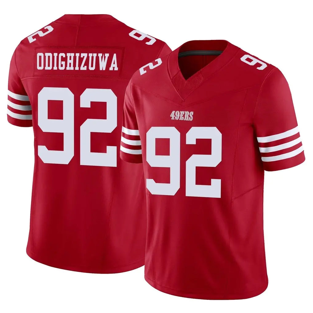 SF.49ers #92 Osa Odighizuwa Player Red Limited Vapor F.U.S.E. Home Game Edoa Stitched Jerseys