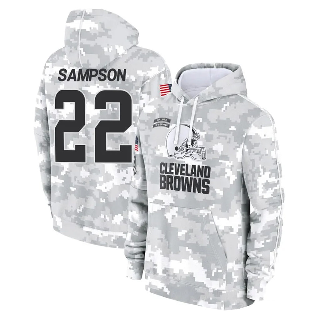 C.Browns #22 Dylan Sampson Player Arctic Camo Salute to Service Hoodies Limited Game Edoa Stitched Jerseys
