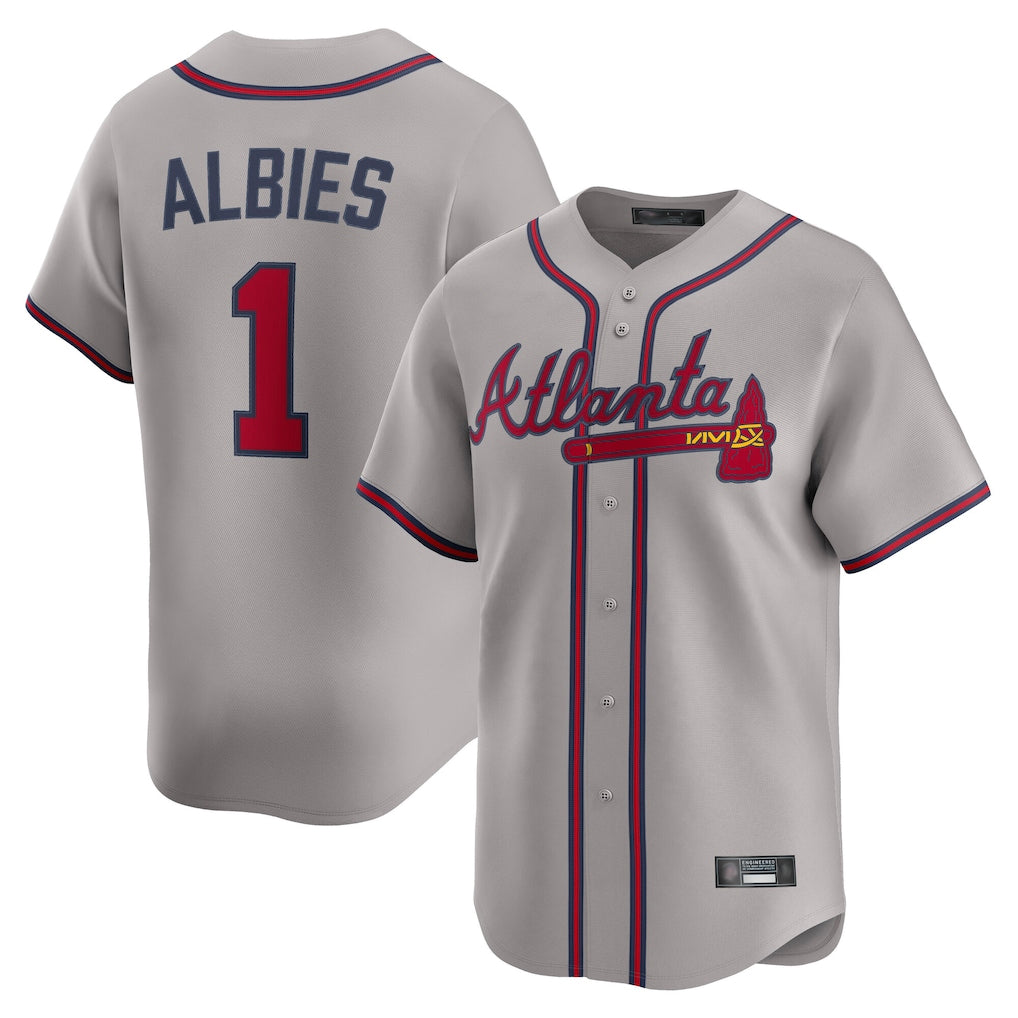A.Braves #1 Ozzie Albies Player Gray Limited Home Game Edoa Stitched Jerseys