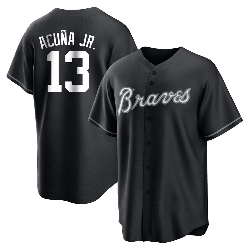A.Braves #13 Ronald Acuna Jr Player Black Home Game Edoa Stitched Jerseys