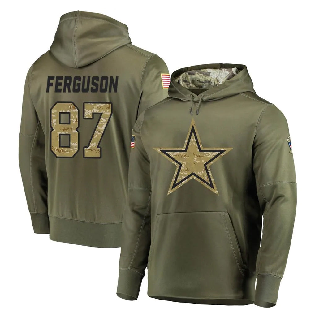 D.Cowboys #87 Jake Ferguson Player Olive Salute to Service Pullover Hoodies Home Game Edoa Stitched Jerseys