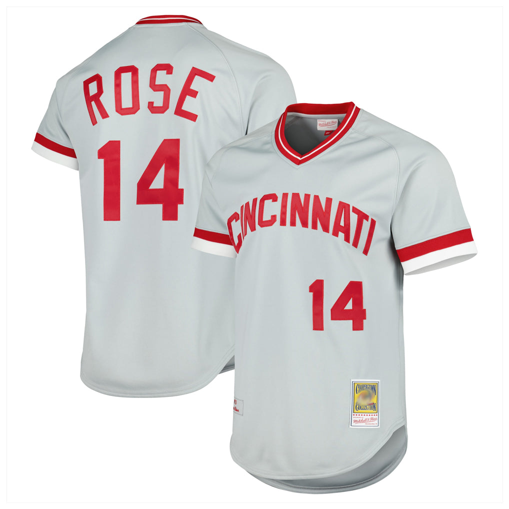 C.Reds #14 Pete Rose Player Gray Mitchell & Ness Throwback Cooperstown Mesh T-shirt Game Edoa Stitched Jerseys