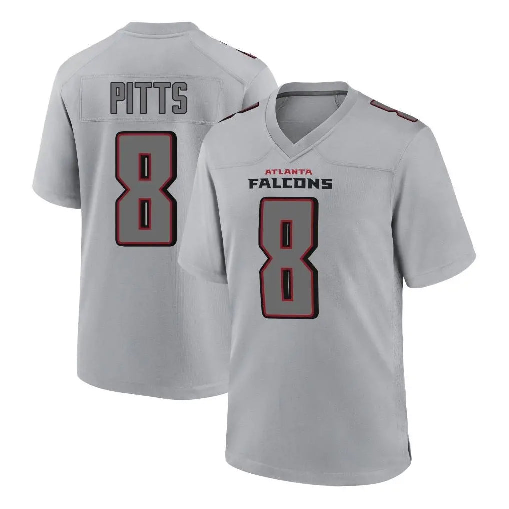 A.Falcons #8 Kyle Pitts Sr. Player Gray Fashion Home Game Edoa Stitched Jerseys