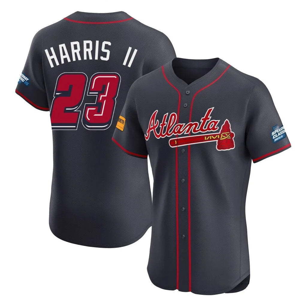 A.Braves #23 Michael Harris II Player Navy 2025 Speedway Classic Limited Elite Home Game Edoa Stitched Jerseys
