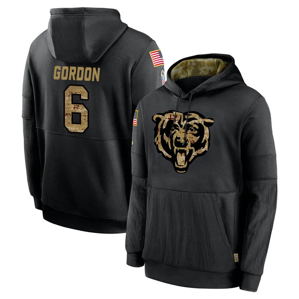 C.Bears #6 Kyler Gordon Player Black Salute to Service Pullover Hoodies Limited Edoa Stitched Jerseys