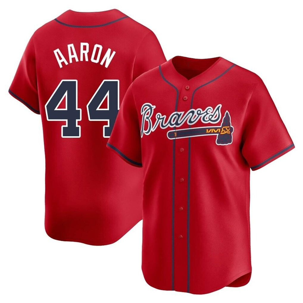 A.Braves #44 Hank Aaron Player Red Limited Home Game Edoa Stitched Jerseys
