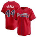 A.Braves #44 Hank Aaron Player Red Limited Home Game Edoa Stitched Jerseys