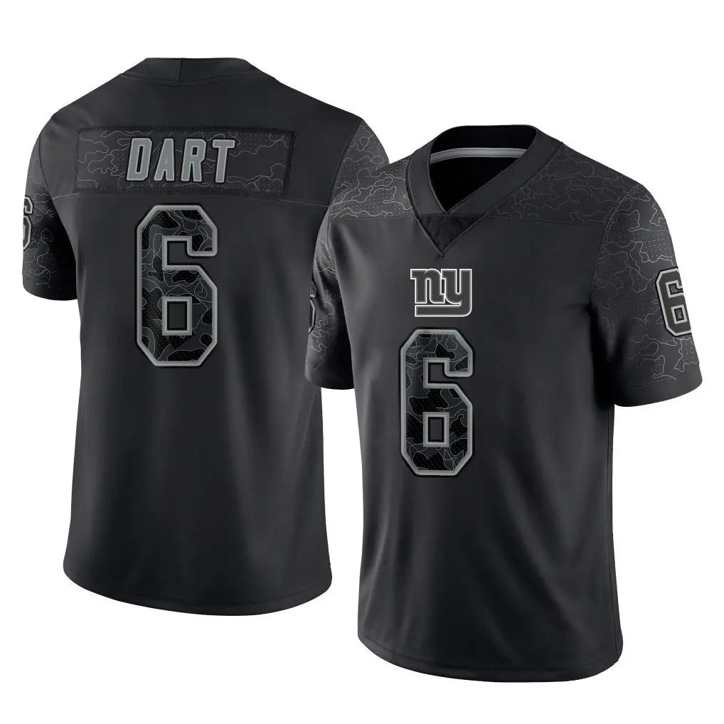 NY.Giants #6 Jaxson Dart Player Black Limited Reflective Home Game Edoa Stitched Jerseys