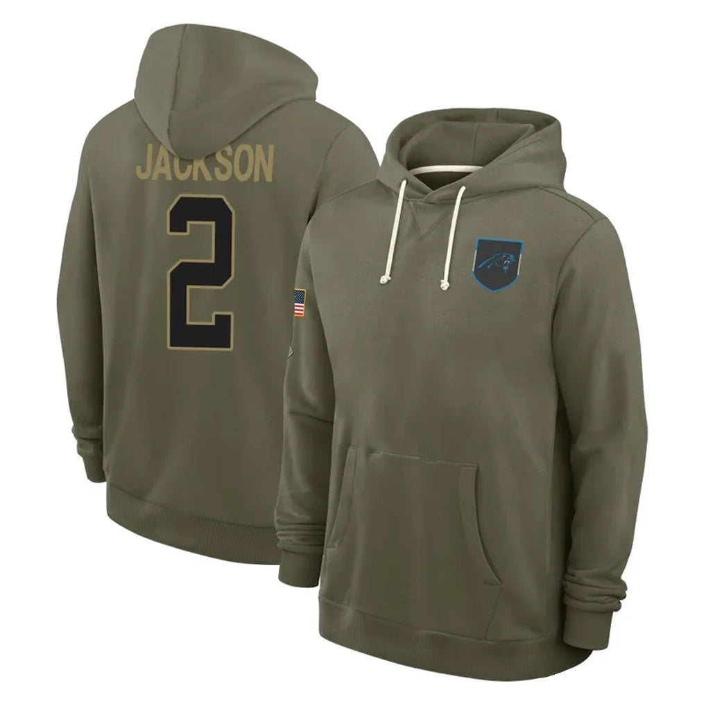 C.Panthers #2 Michael Jackson Player Olive Salute to Service Hoodies Game Edoa Stitched Jerseys