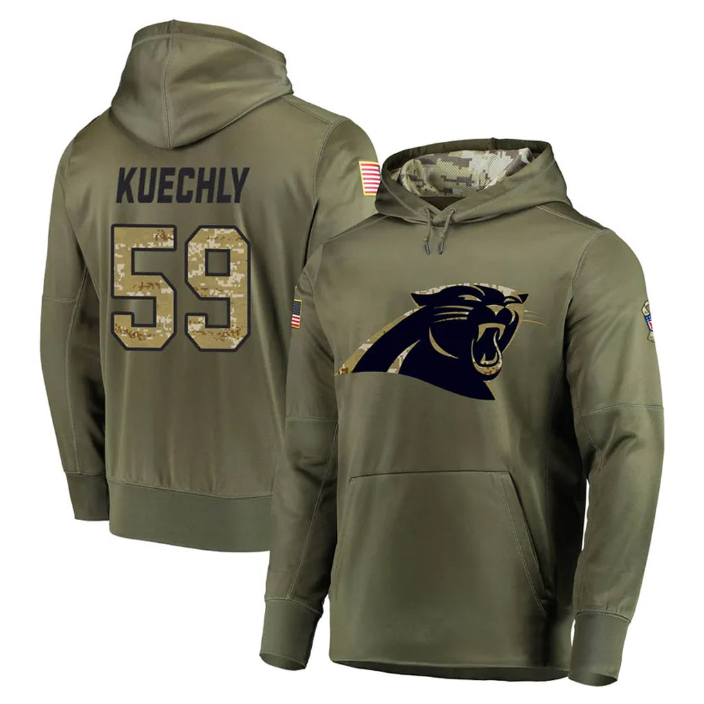 C.Panthers #59 Luke Kuechly Player Olive Salute to Service Hoodies Edoa Stitched Jerseys