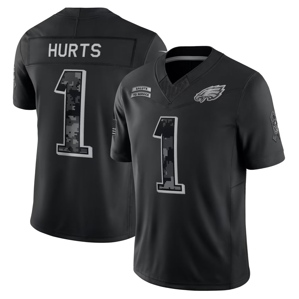 P.Eagles #1 Jalen Hurts Player Black Limited 2026 Salute to Service Home Game Edoa Stitched Jerseys