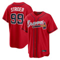 A.Braves #99 Spencer Strider Player Red Home Game Edoa Stitched Jerseys