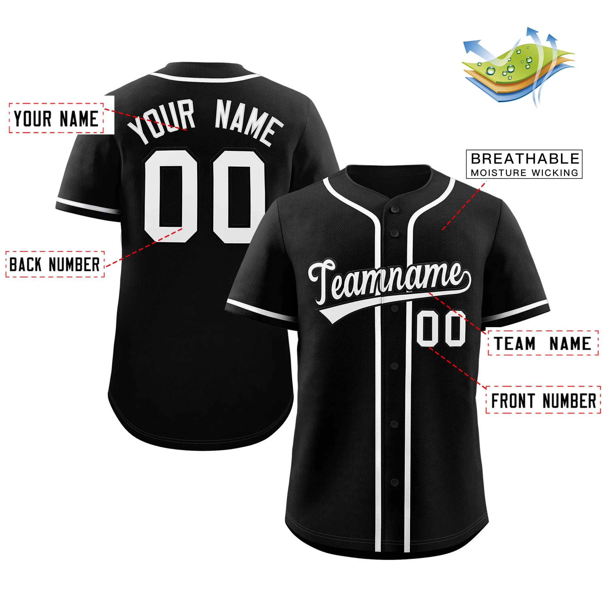 Custom Black White Classic Style Authentic Baseball Jersey-1
