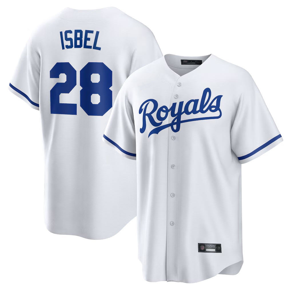 KC.Royals #28 Kyle Isbel Player White Home Game Edoa Stitched Jerseys