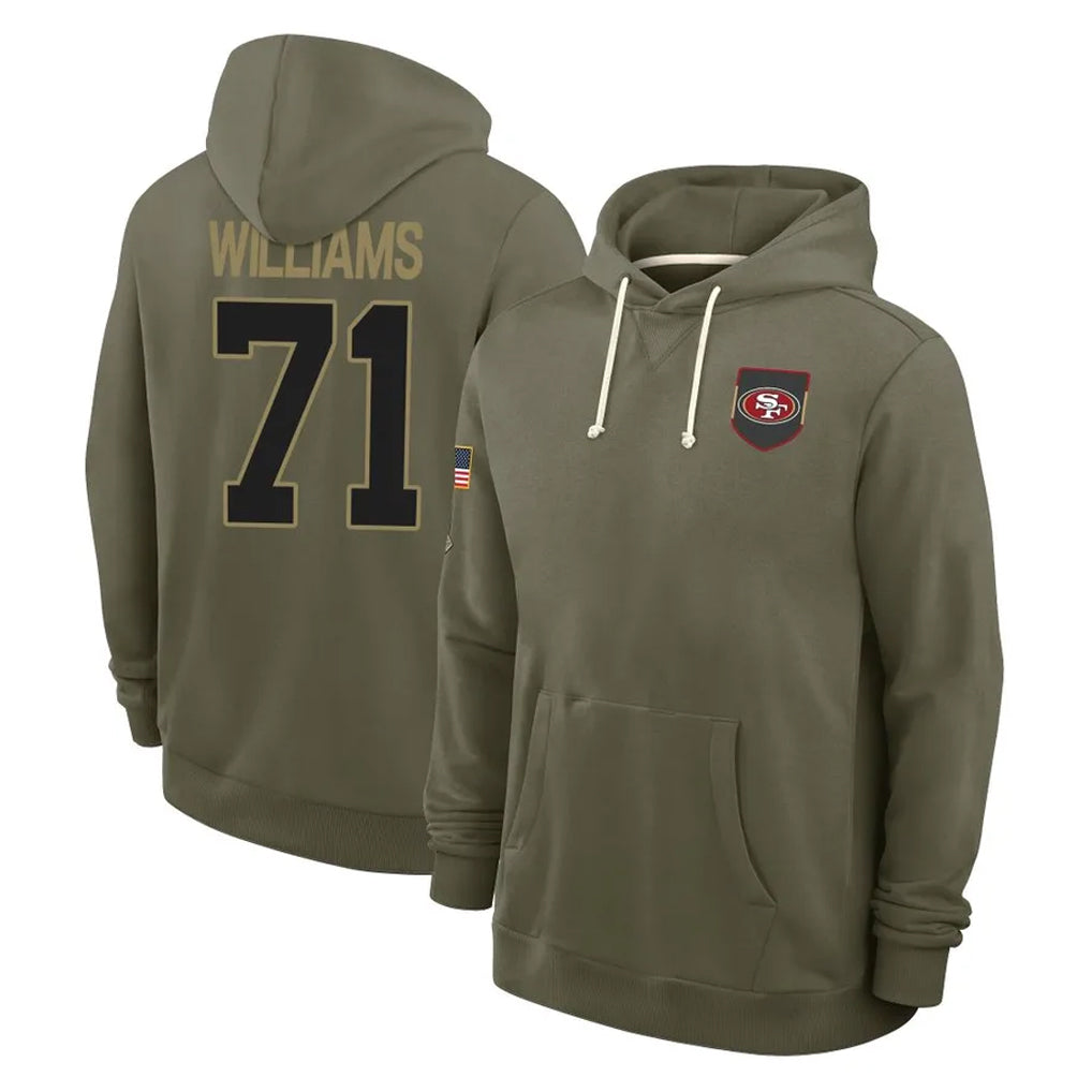 SF.49ers #71 Trent Williams Player Olive Salute to Service Pullover Hoodies Limited Edoa Stitched Jerseys