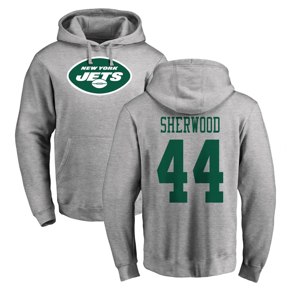 NY.Jets #44 Jamien Sherwood Player Gray LOGO Pullover Hoodies Limited Game Edoa Stitched Jerseys