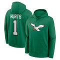 P.Eagles #1 Jalen Hurts Player Green Pullover Hoodies Home Game Edoa Stitched Jerseys