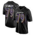 B.Ravens #79 Ronnie Stanley Player Black Carbon Fashion Home Game Edoa Stitched Jerseys