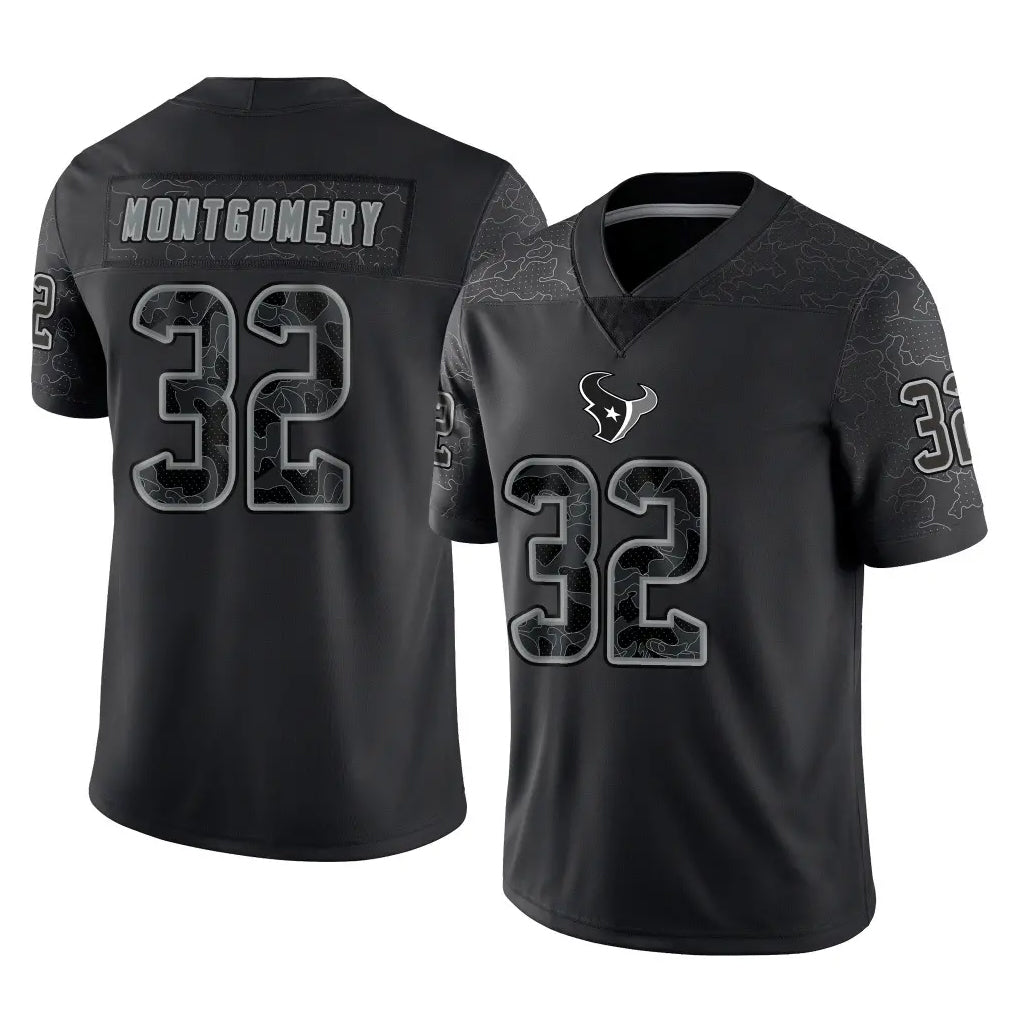 H.Texans #32 David Montgomery Player Black Reflective Limited Game Edoa Stitched Jerseys