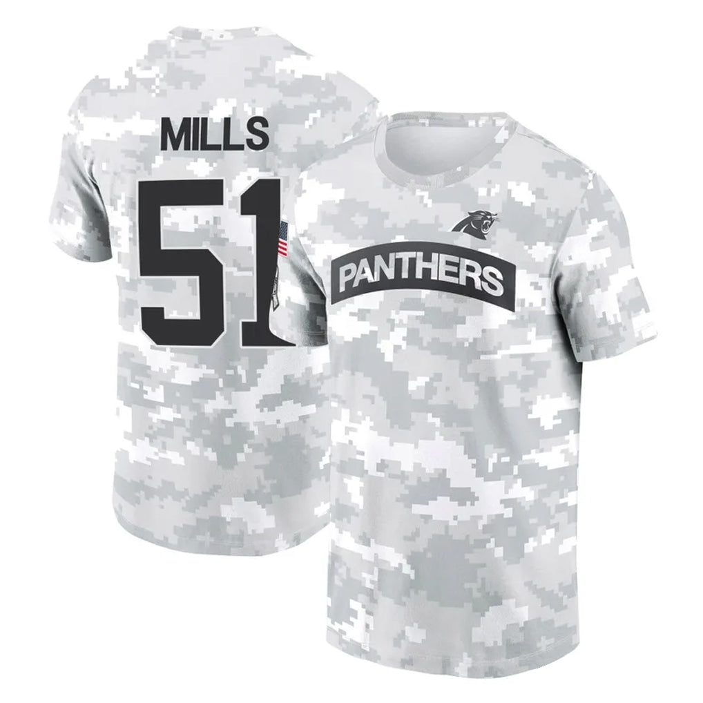 C.Panthers #51 Sam Mills Player Arctic Camo Salute to Service T-Shirt Hoodies Edoa Stitched Jerseys
