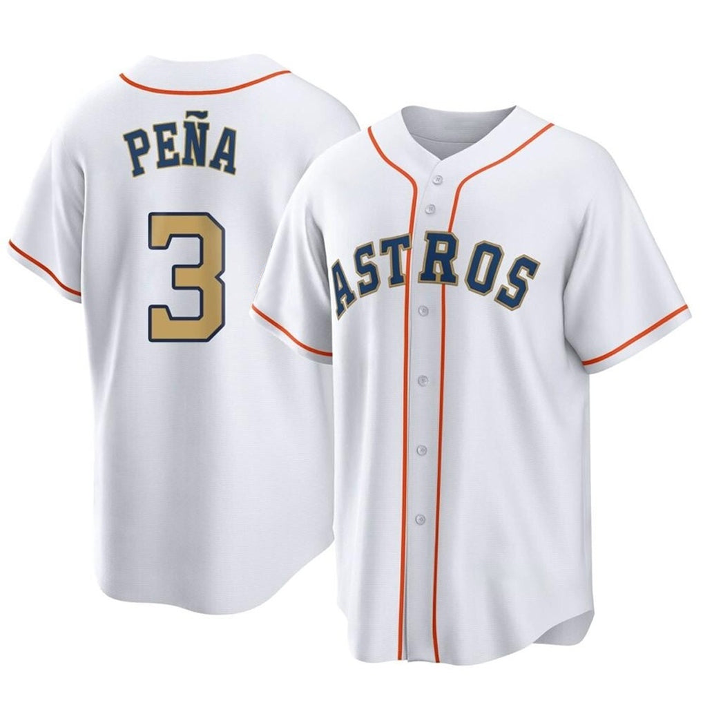 H.Astros #3 Jeremy Pe?a Player Gold Collection Game Home Edoa Stitched Jerseys