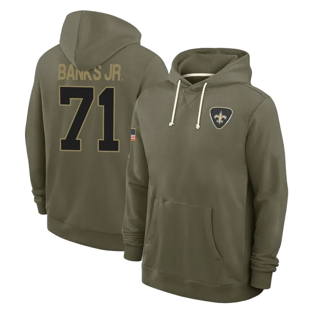NO.Saints #71 Kelvin Banks Jr. Player Olive Salute to Service Pullover Hoodies Limited Edoa Stitched Jerseys
