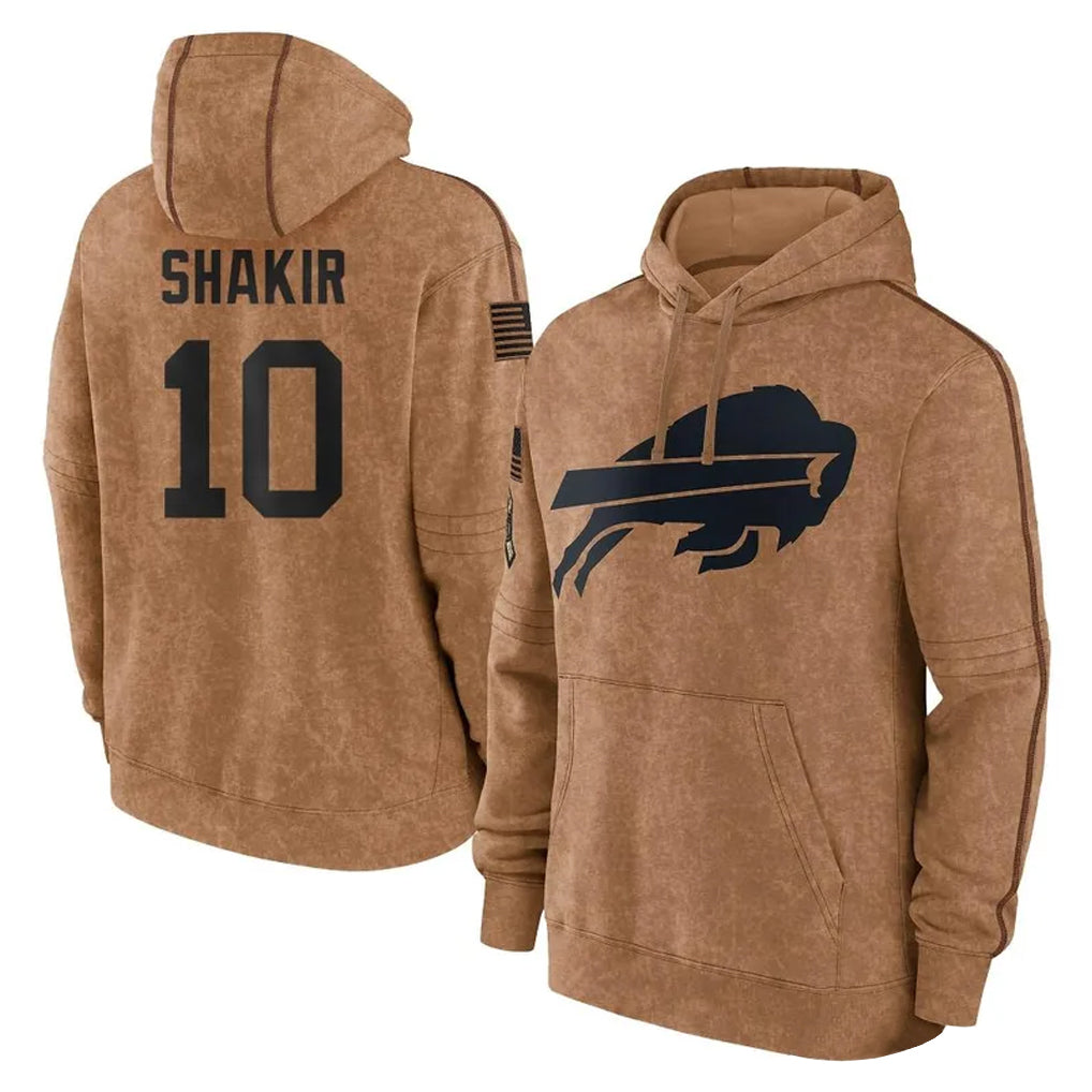 B.Bills #10 Khalil Shakir Player Brown Salute to Service Hoodies Edoa Stitched Jerseys