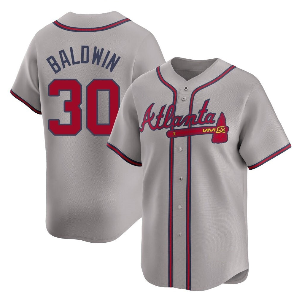 A.Braves #30 Drake Baldwin Player Gray Limited Home Game Edoa Stitched Jerseys