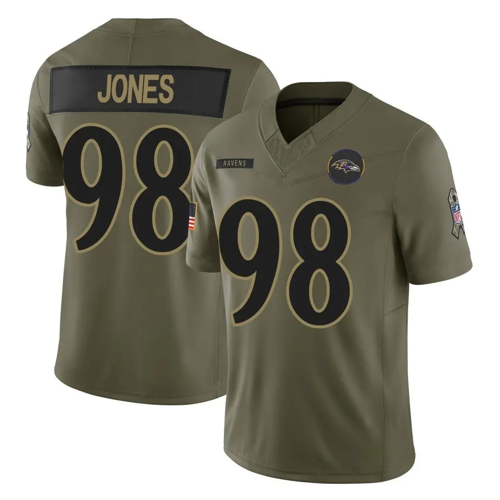 B.Ravens #98 Travis Jones Player Olive Salute To Service Limited Home Game Edoa Stitched Jerseys