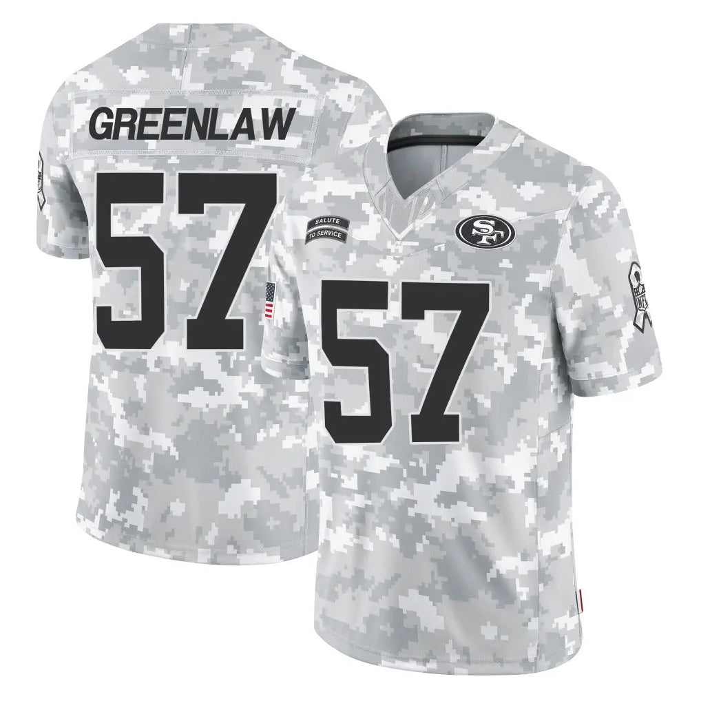 SF.49ers #57 Dre Greenlaw Player Arctic Camo Limited Salute To Service Home Game Edoa Stitched Jerseys