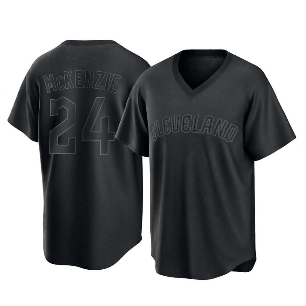 C.Guardians #24 Triston McKenzie Player Black T-shirt Home Game Edoa Stitched Jerseys