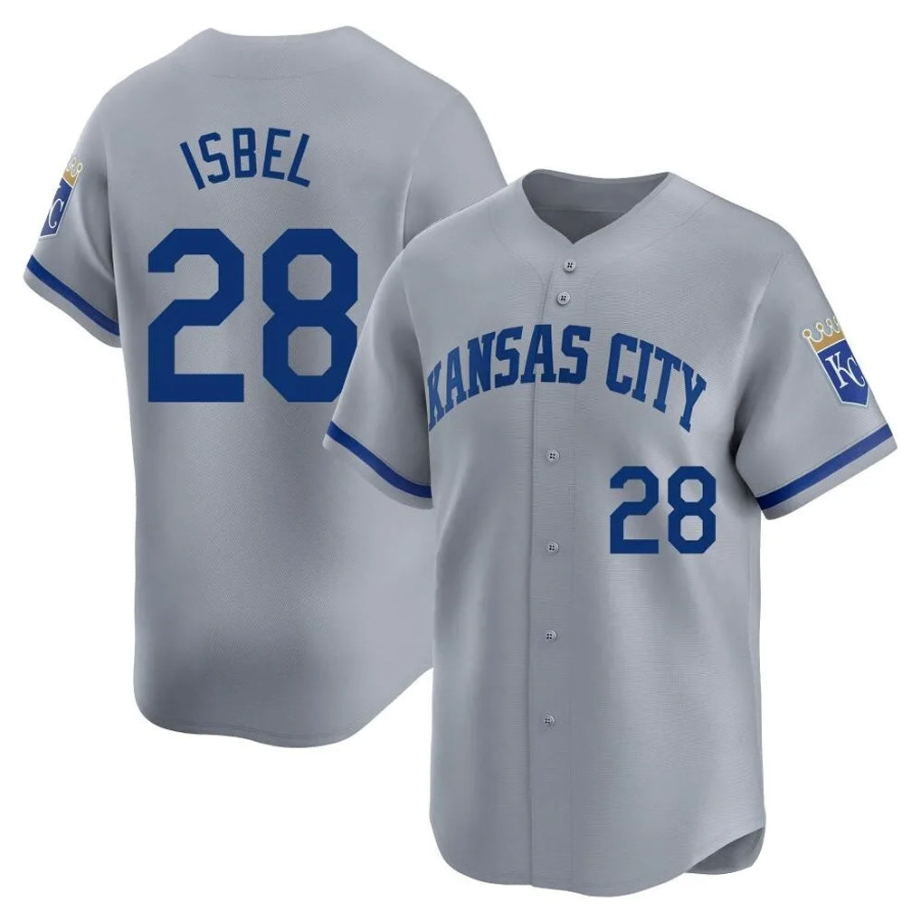 KC.Royals #28 Kyle Isbel Player Gray Limited Home Edoa Stitched Jerseys