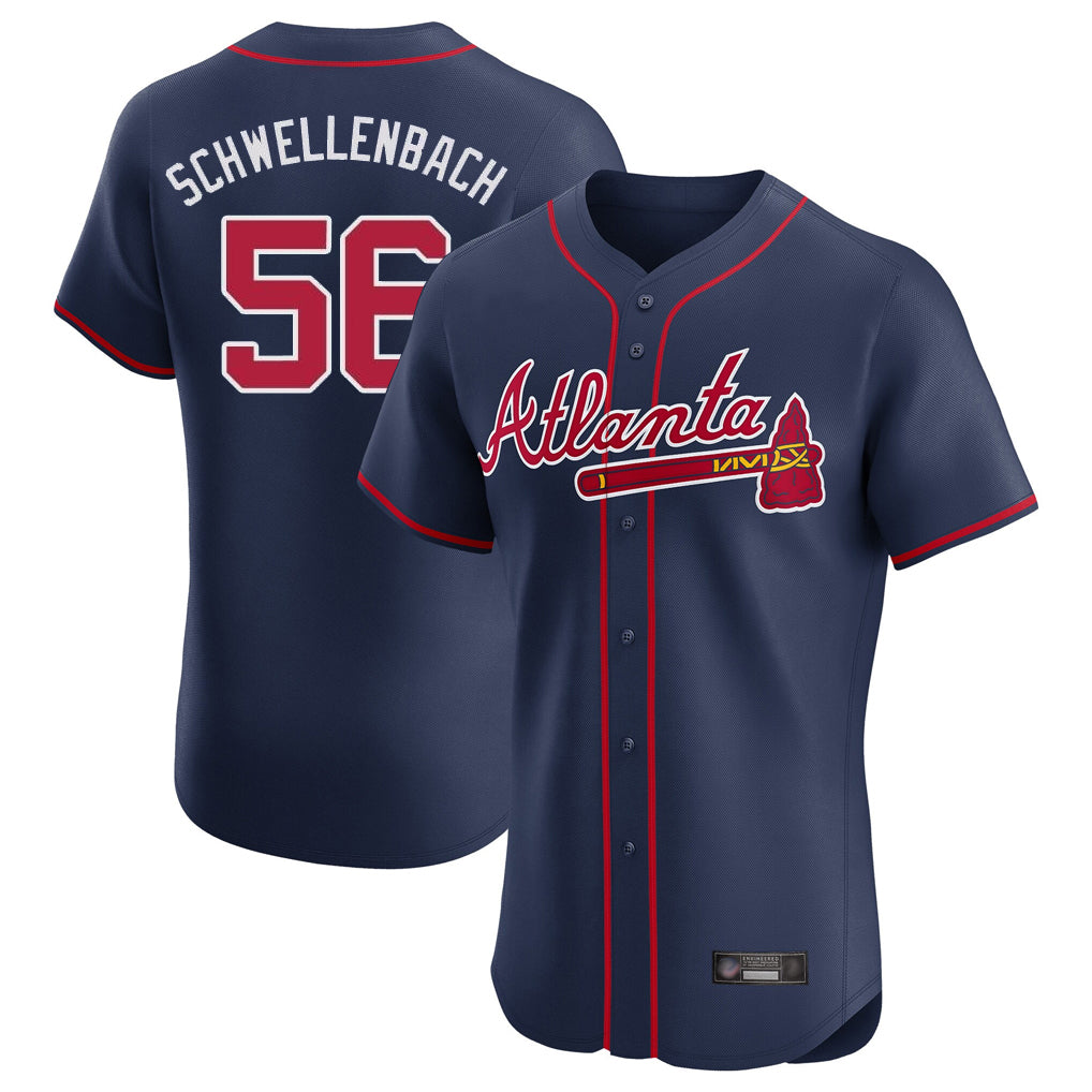 A.Braves #56 Spencer Schwellenbach Player Navy Limited Elite Home Game Edoa Stitched Jerseys