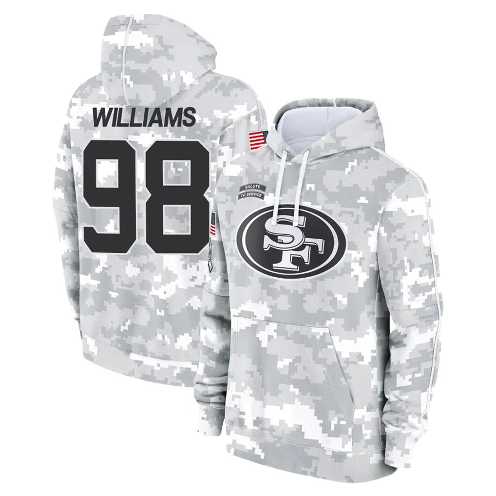 SF.49ers #98 Mykel Williams Player Arctic Camo Limited Salute to Service Pullover Hoodies Game Edoa Stitched Jerseys