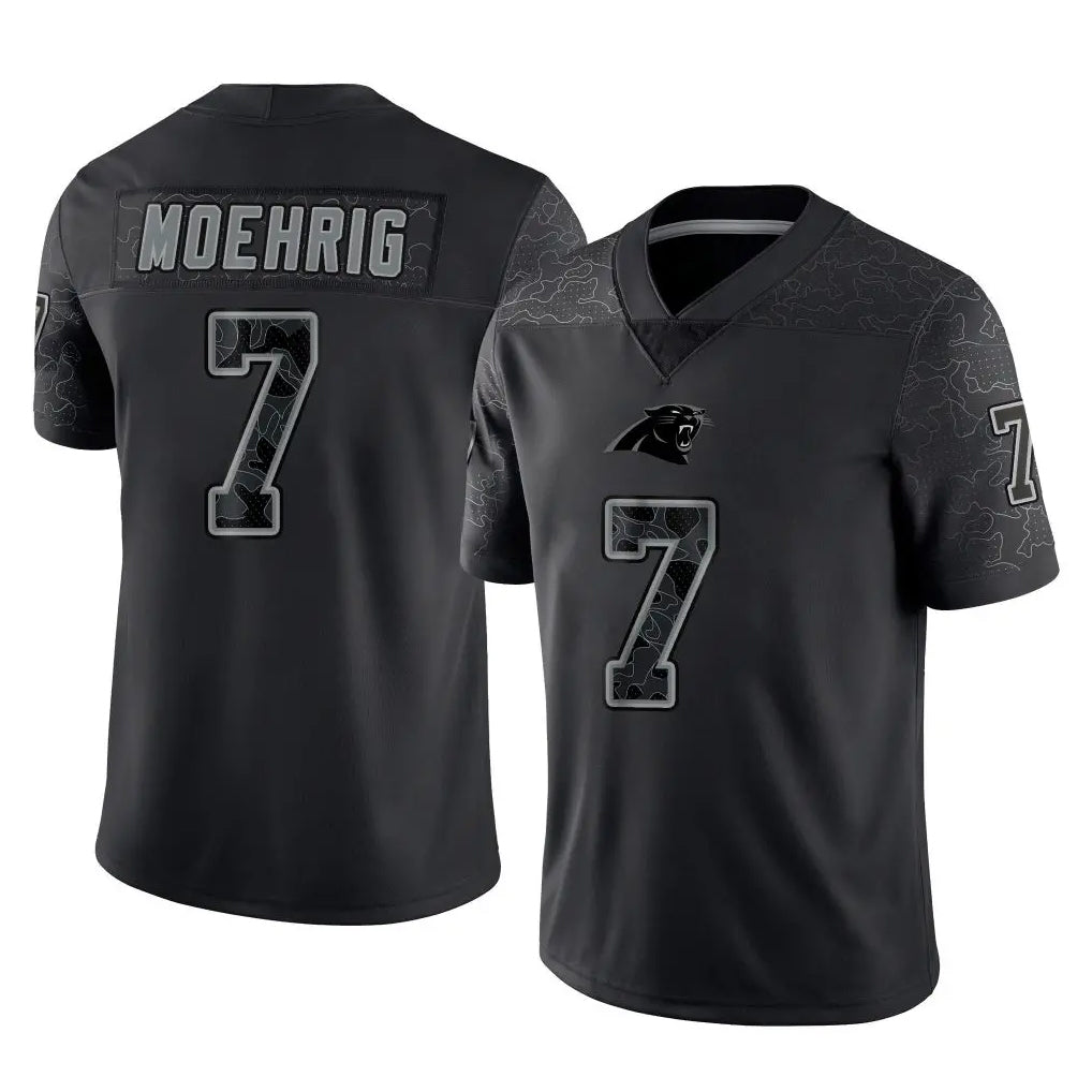 C.Panthers #7 Tre'von Moehrig Player Black Limited Reflective Game Edoa Stitched Jerseys
