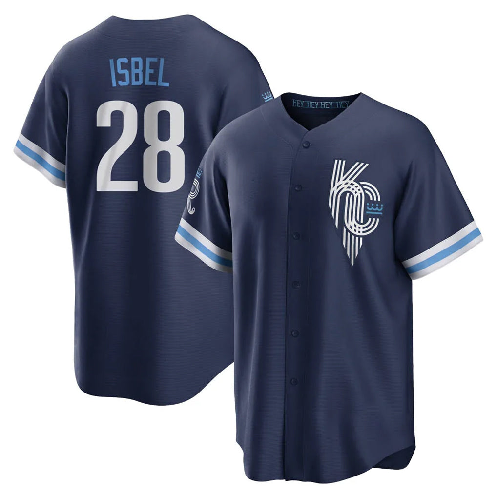 KC.Royals #28 Kyle Isbel Player Navy City Connect Home Game Edoa Stitched Jerseys