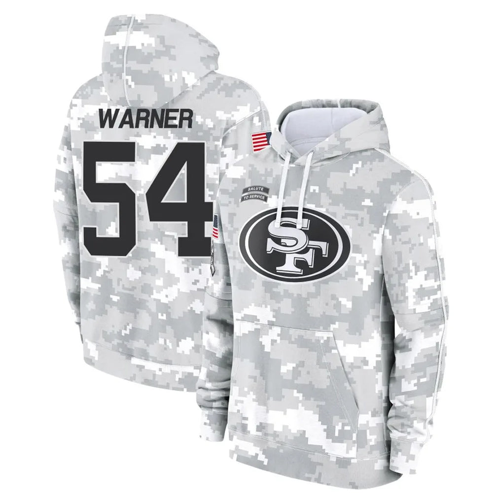 SF.49ers #54 Fred Warner Player Arctic Camo Limited Salute to Service Pullover Hoodies Game Edoa Stitched Jerseys
